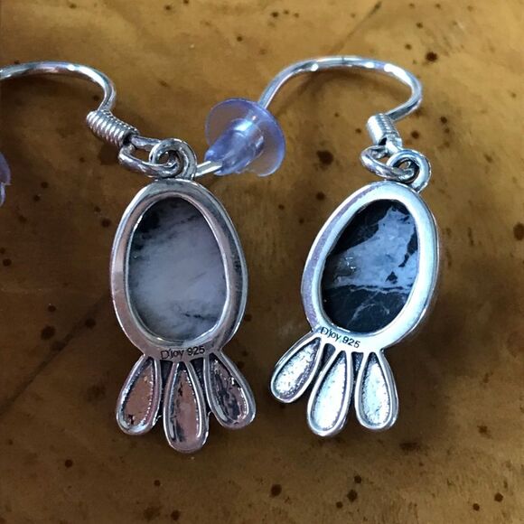 Natural White Buffalo Sterling Silver Feather Earrings - Picture 4 of 7